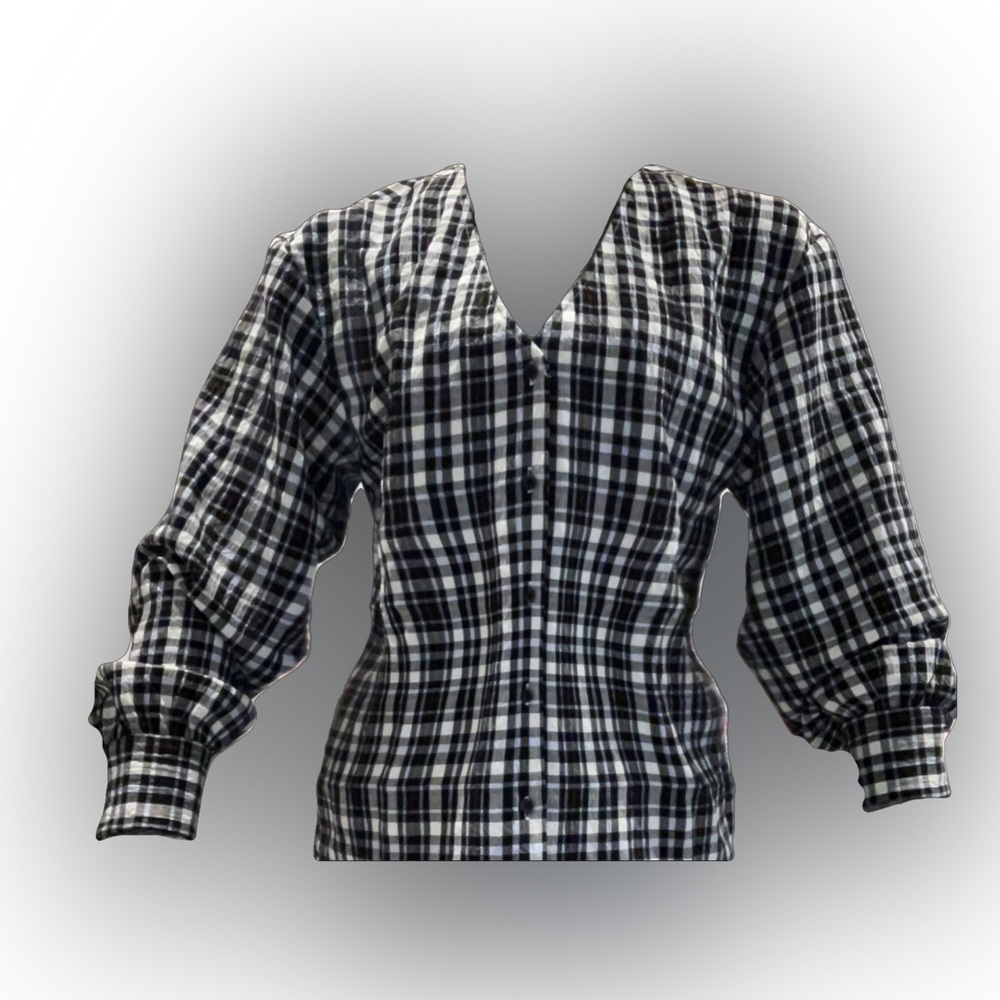 Plaid puffer sleeve blouse XS